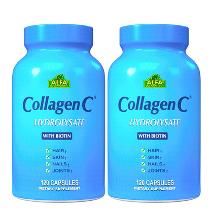 ALFA VITAMINS CollagenC Collagen Hydrolysate Capsules with Biotin - Anti-Aging Nutritional Supplement for Skin, Nails & Hair Rejuvenation - Supports Bone & Muscle - Made in USA - 180 Capsules - 1 Pack