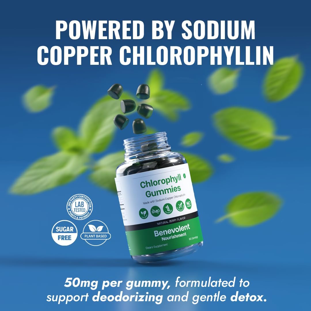 Benevolent Nourishment Chlorophyll Supplement, Detox & Immune Support, Internal Deodorizer, Gummies
