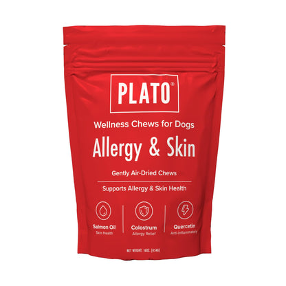 PLATO Pet Treats Air-Dried Wellness Chews for Dogs – Functional Dog Chews – Supports Skin Health & Allergy Relief – Salmon Oil, Colostrum & Quercetin Recipe 8oz
