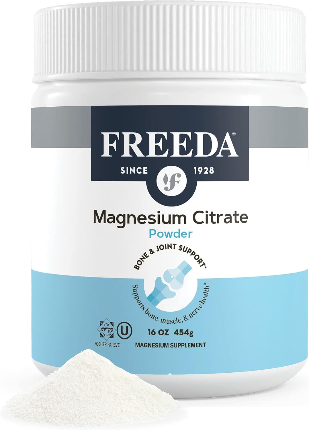 FREEDA Magnesium Citrate Powder for Bone, Joint, & Muscle Support 16 Oz | Supports Nerve Health, Relaxation, & Sleep – Kosher, Vegan, Gluten-Free, Corn-Free, Unflavored, 150 Servings, Made in USA