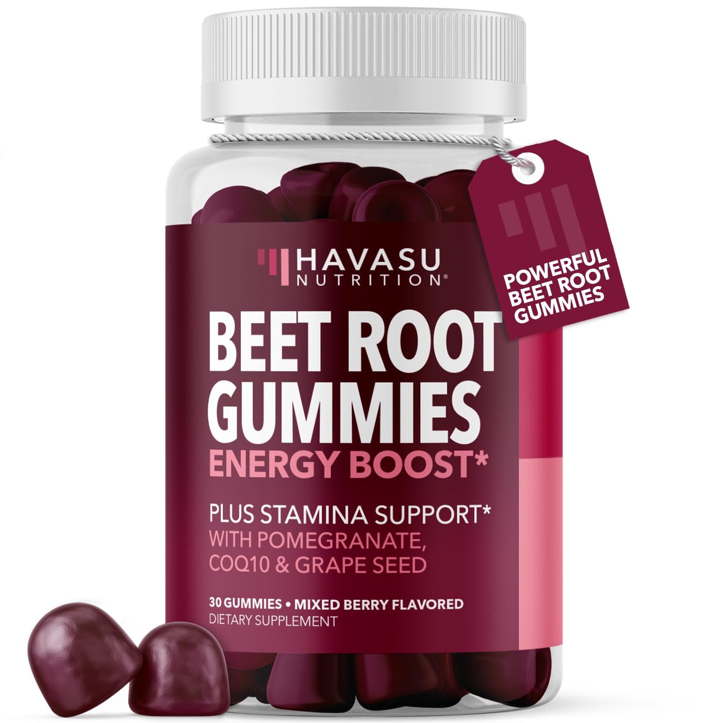 Beet Root Gummies with COQ10 and Grape Seed, Mixed Berry, 30 Servings | Nitric Oxide Supplement with Beetroot, Grape Seed Extract and COQ10 for Performance and Recovery, Vegan, Non-GMO, Gluten-Free