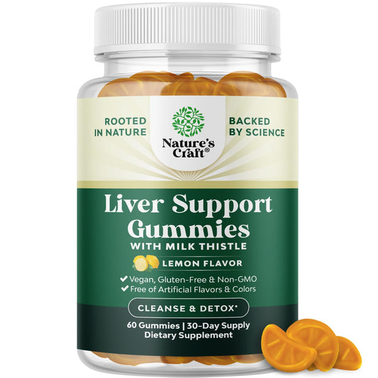 Natures Craft Cleansing Herbal Liver Detox Gummies Liver Support Milk Thistle Gummies with Artichoke Extract Turmeric Curcumin and L-Carnitine - Vegan and Non-GMO - Sweet Lemon - 60 Count (Pack of 1)