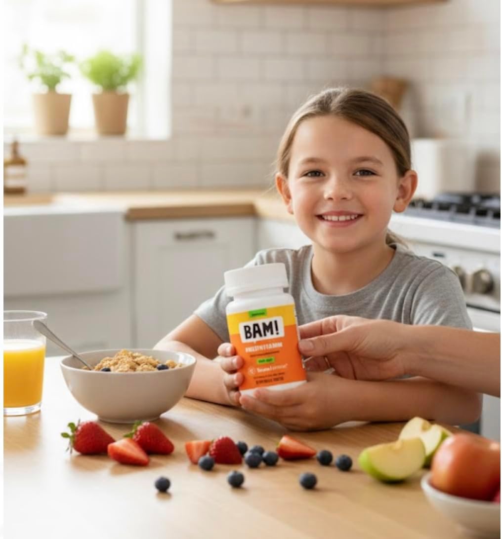 NovaFerrum BAM Chewable Multivitamin for Kids & Adults Ages 4 and Above - Fruit Blast Flavor - 60 Chewable Tablets - with Vitamins A, C, D, E, B6, B12, Biotin, Zinc, Selenium & Manganese