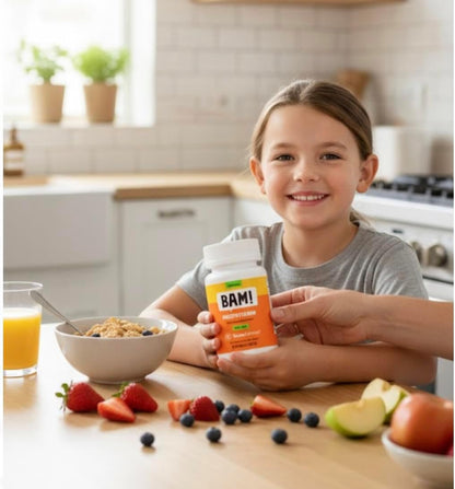 NovaFerrum BAM Chewable Multivitamin for Kids & Adults Ages 4 and Above - Fruit Blast Flavor - 60 Chewable Tablets - with Vitamins A, C, D, E, B6, B12, Biotin, Zinc, Selenium & Manganese