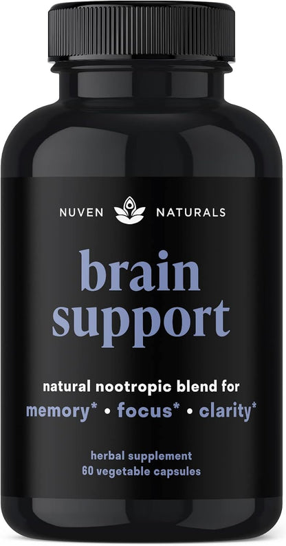 Brain Support Supplement - Natural Memory and Focus Supplement with Lion’s Mane, Ginkgo Biloba, Bacopa Monnieri & Ashwagandha Root - Natural Nootropics & Brain Booster | 60 Capsules