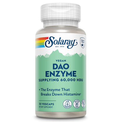 SOLARAY DAO Enzyme - Digestive Enzyme that Breaks Down Histamine - 60,000 HDU - Digestive Enzymes - Vegan, Gluten Free, Lab Verified - 30 Servings, 30 VegCaps