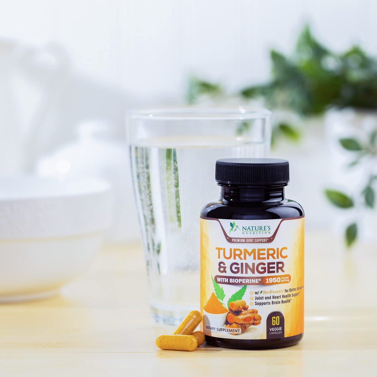 Turmeric Curcumin with BioPerine & Ginger 95% Standardized Curcuminoids 1950mg Black