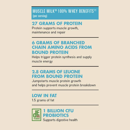 Muscle Milk 100% Whey With Probiotics Protein Powder, Chocolate, 1.85 Pound, 23 Serving