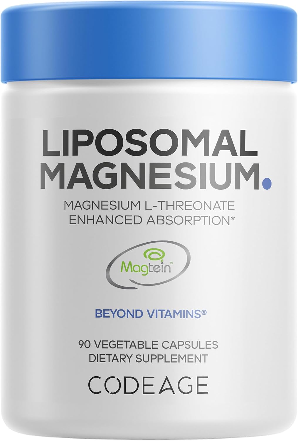 Codeage Liposomal Magnesium L-Threonate, Magtein, NSF, 90 Capsules | Magnesium L-threonate as patented Magtein, with liposomal delivery from sunflower phospholipids. Vegan, non-GMO.