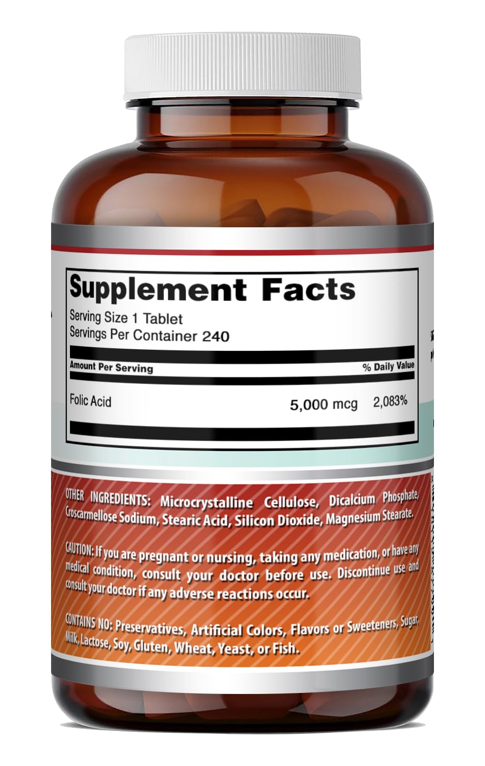 Amazing Formulas Folic Acid 5000 Mcg per Serving | Tablets Supplement | Non-GMO | Gluten-Free | Made in USA (1 Pack | 120 Count)