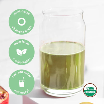 Colorfuel Organic Greens Drink Powder Mix w/ Superfoods | Digestive Support, Prebiotics + Spirulina, Ashwagandha, Slightly Sweet Flavor (30 servings)