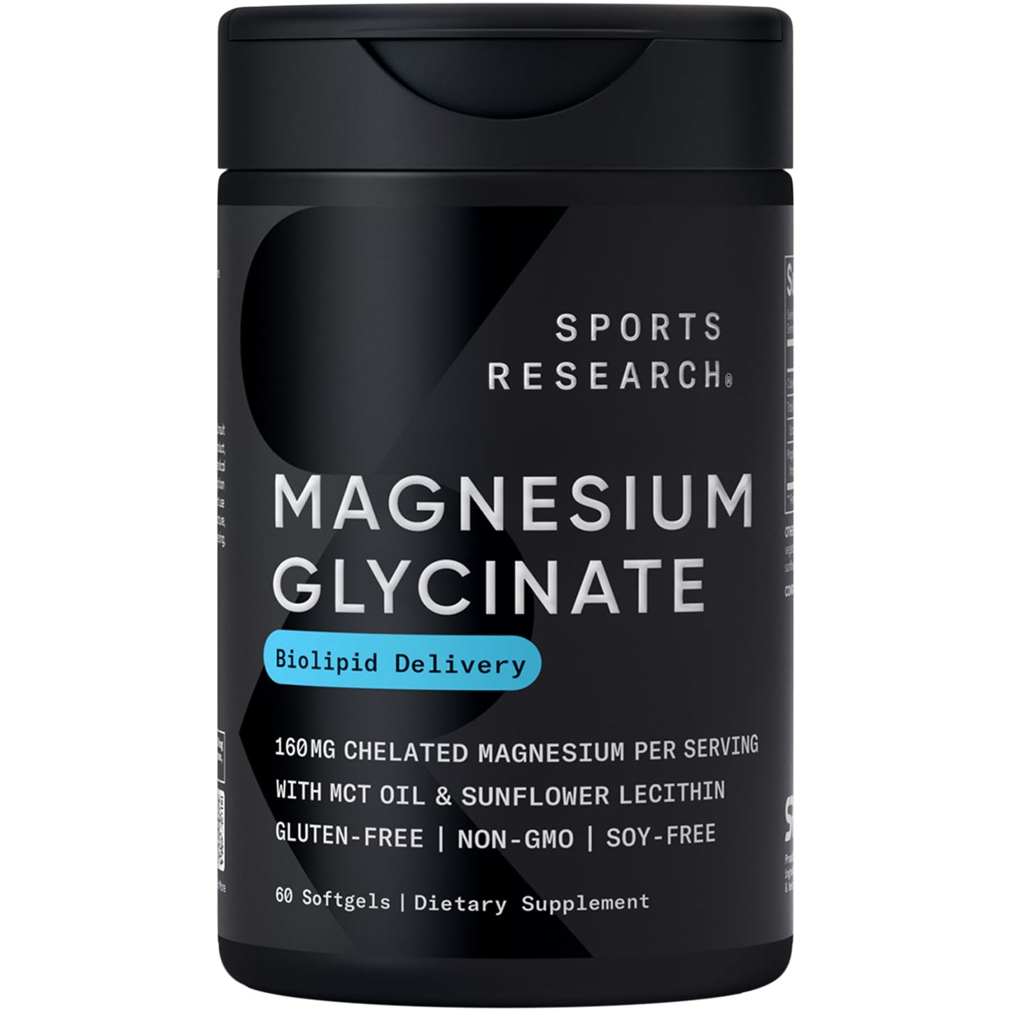 Sports Research® Magnesium Glycinate - Supports Restful Sleep & Enzymatic Processes - 160 mg Chelated Magnesium - Vegan Capsule - 90 Count