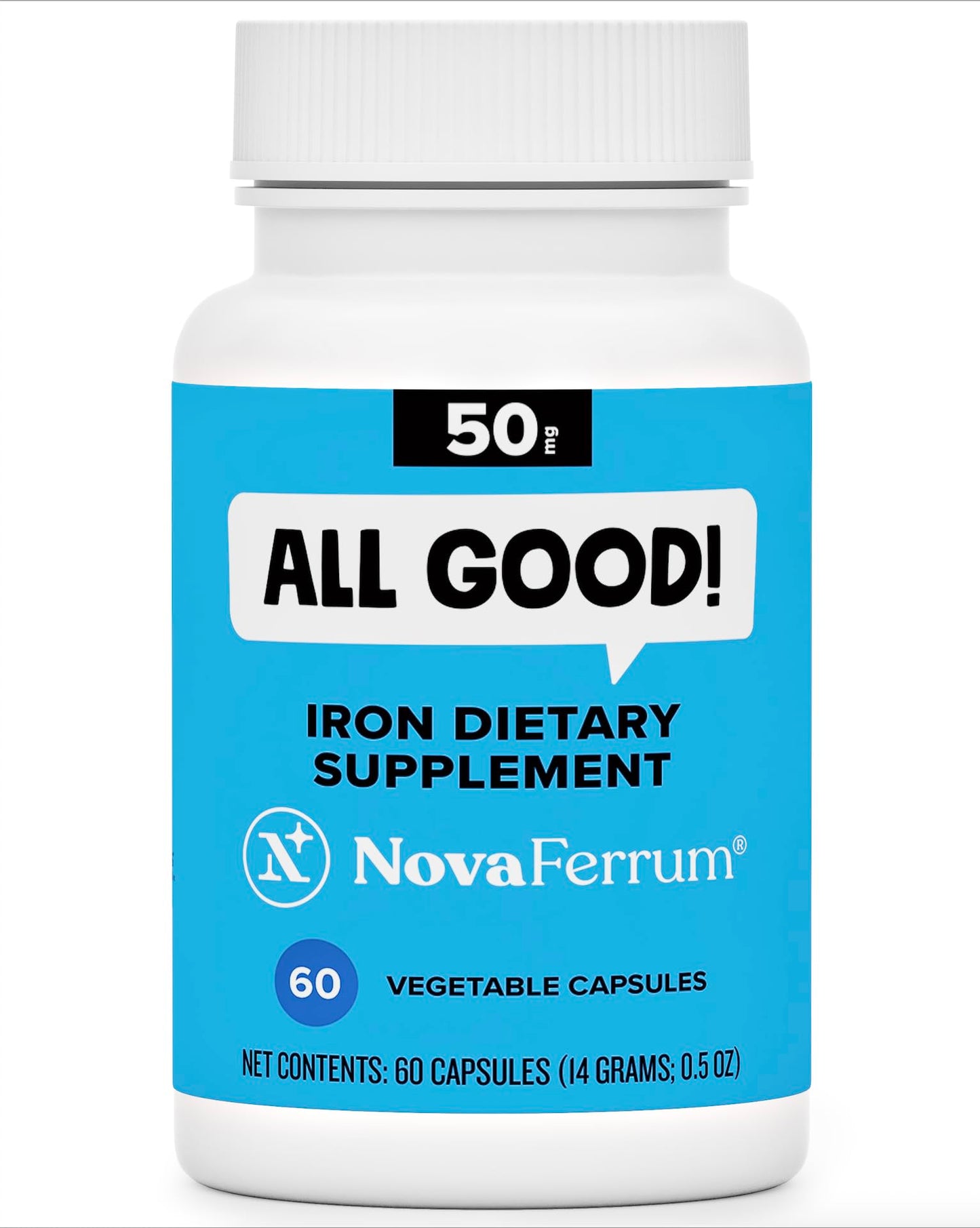 NovaFerrum All Good | Iron Capsule Supplements for Adults | Anemia | 50mg of Iron | 90 Servings | Sugar Free | Vegan | Gluten Free