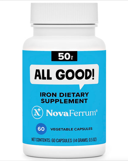 NovaFerrum All Good | Iron Capsule Supplements for Adults | Anemia | 50mg of Iron | 90 Servings | Sugar Free | Vegan | Gluten Free