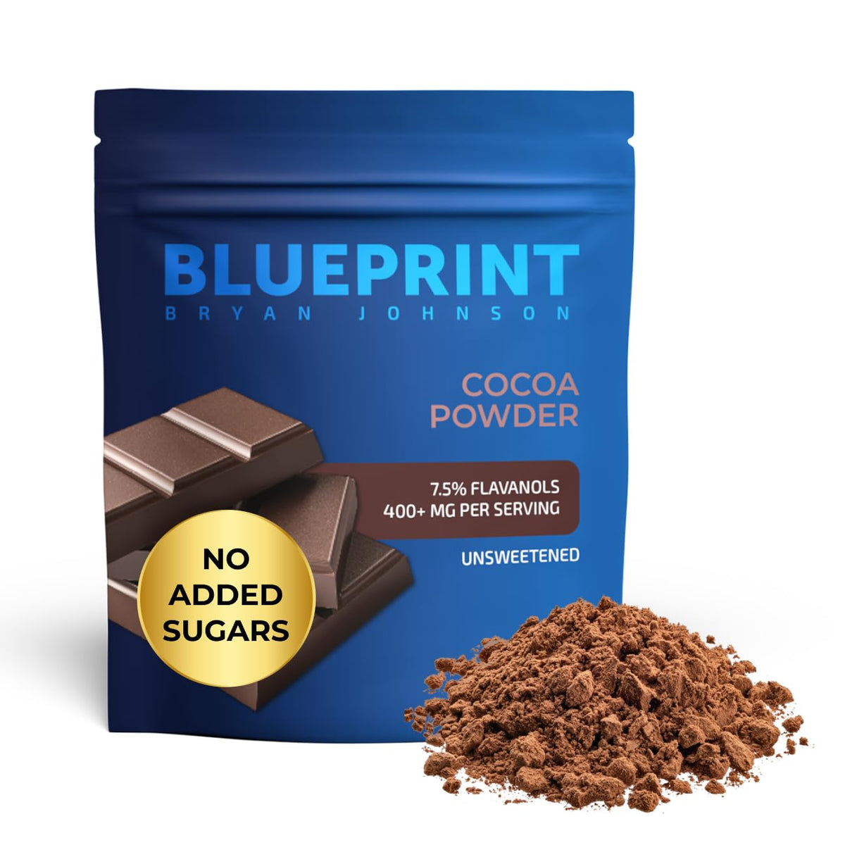 Blueprint Bryan Johnson Extra Virgin Olive Oil - Single Source, 750ml Glass Bottle + Non Dairy Cocoa Powder - 100% Pure Cocoa, (12 Ounces)