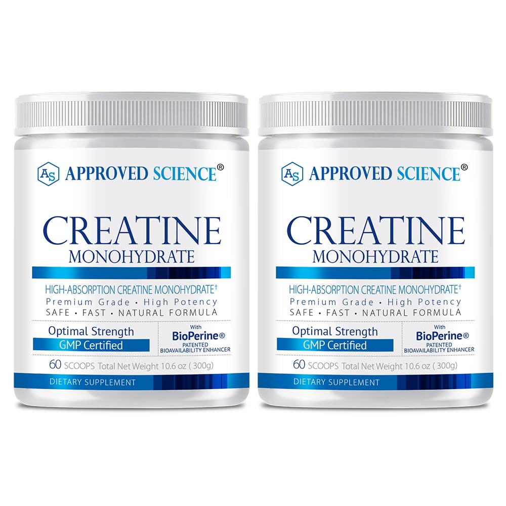 Approved Science Creatine Monohydrate Powder – with BioPerine – Supports Strength, Lean Muscle & Recovery – 5 g Per Serving – Unflavored Creatine Powder – Non-GMO, Vegan – 60 Servings