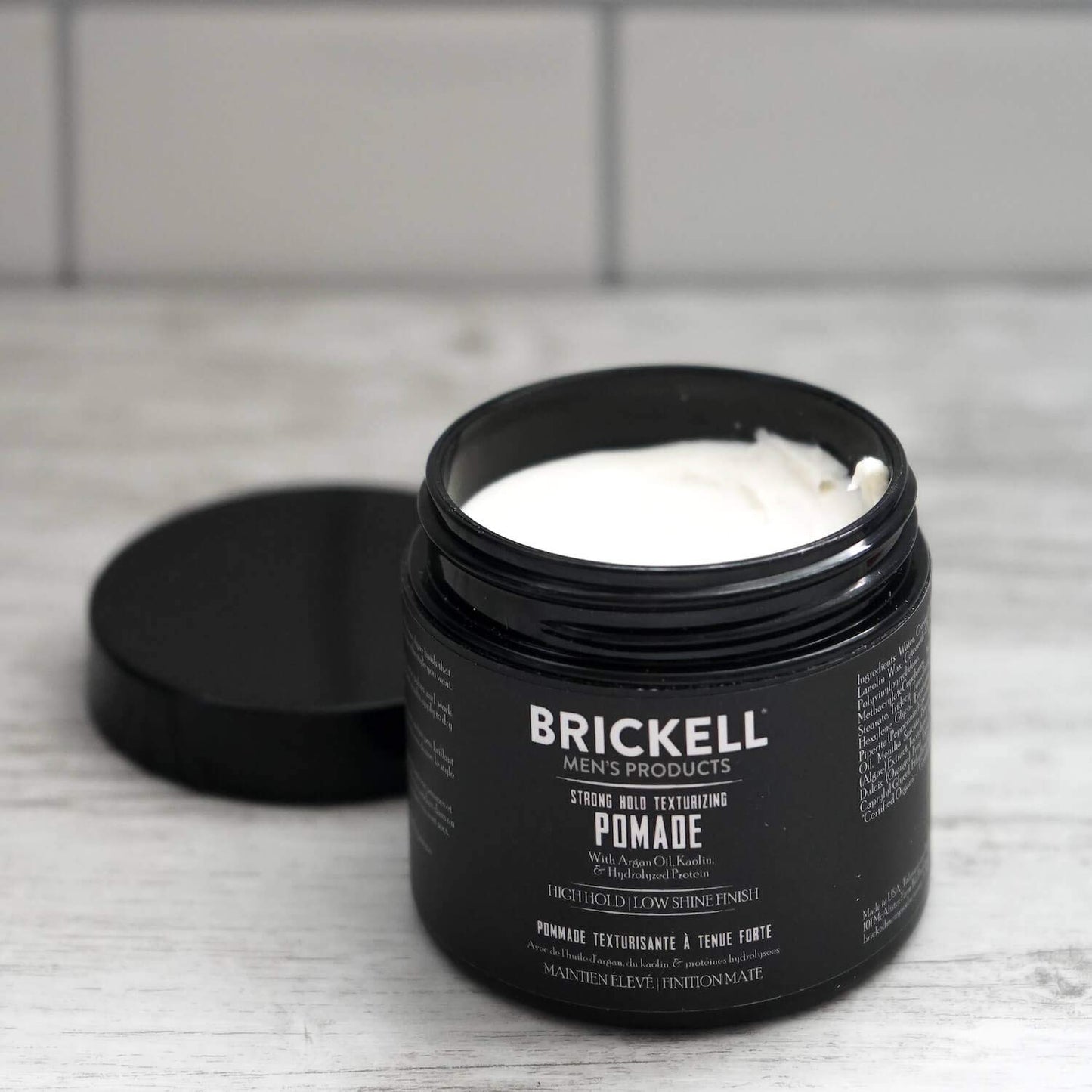Brickell Men's Products Strong Hold Texturizing Pomade For Men, Pliable Hair Styling Fiber Pomade, With Hydrolyzed Proteins, Argan Oil, and Kaolin, 2 Ounce, Scented