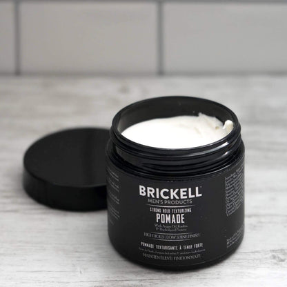 Brickell Men's Products Strong Hold Texturizing Pomade For Men, Pliable Hair Styling Fiber Pomade, With Hydrolyzed Proteins, Argan Oil, and Kaolin, 2 Ounce, Scented