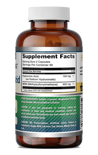 Amazing Formulas Hyaluronic Acid & MSM Supplement | 500 Mg | 120 Capsules | Non-GMO | Gluten-Free | Made in USA