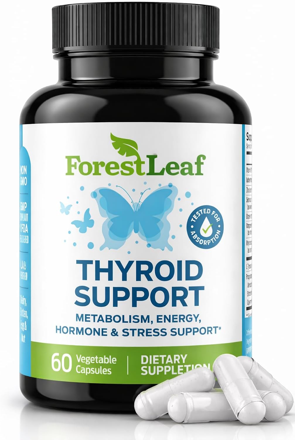 Thyroid Support for Women and Men with Iodine - Energy, Focus & Power Thyroid Supplement - All Natural Herbal Mineral and Vitamin Complex with B12, Zinc, Selenium, Ashwagandha - 60 Vegetarian Capsules