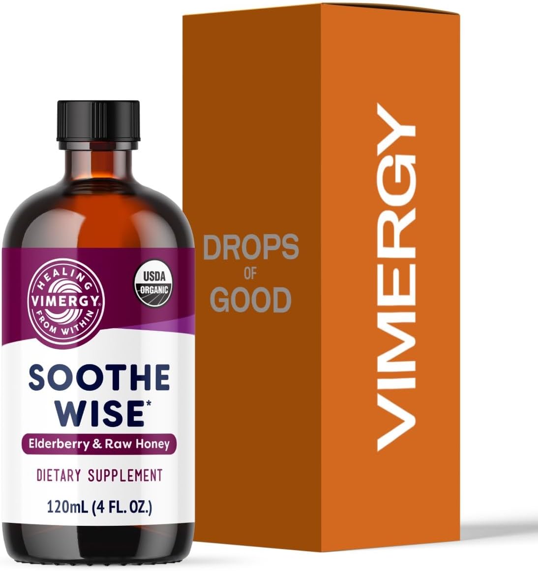 Vimergy Soothe Wise* – USDA Certified Organic – Immune Support with Elderberry & Honey – 24 5mL (1 TSP) Servings (940 mg Extract Per Serving) – Vegan, Paleo-Friendly, Gluten-Free (120 mL)