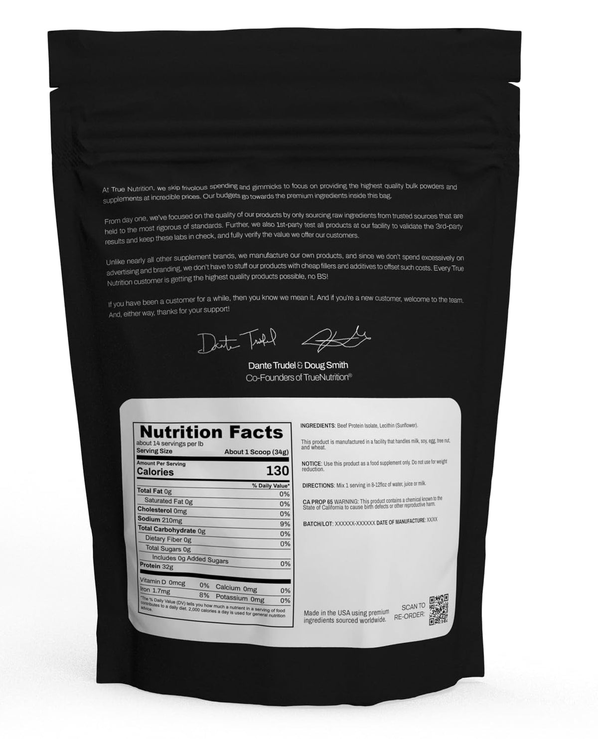 True Nutrition Grass Fed Beef Protein Isolate Powder, Chocolate, 1lb