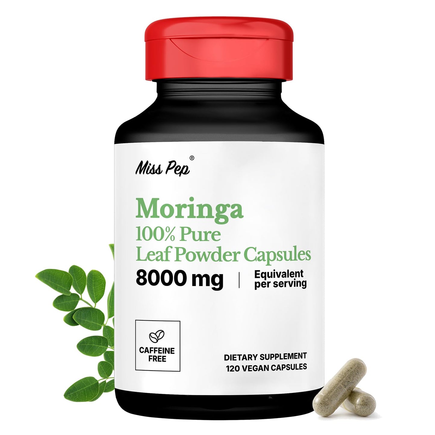 Moringa Capsules 800 mg Moringa 10:1 Extract – Vegan, Non-GMO, Gluten Free Superfood Supplement for Energy & Immune Health – 120 Capsules (1 Bottle)