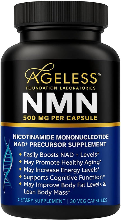 NMN Supplement 500mg For Women & Men 90 Capsules, Supports skin health | 99% Pure Nicotinamide Mononucleotide, NAD Boost for Healthy Aging & Cellular Energy, Longevity Support, Non-GMO Vegan
