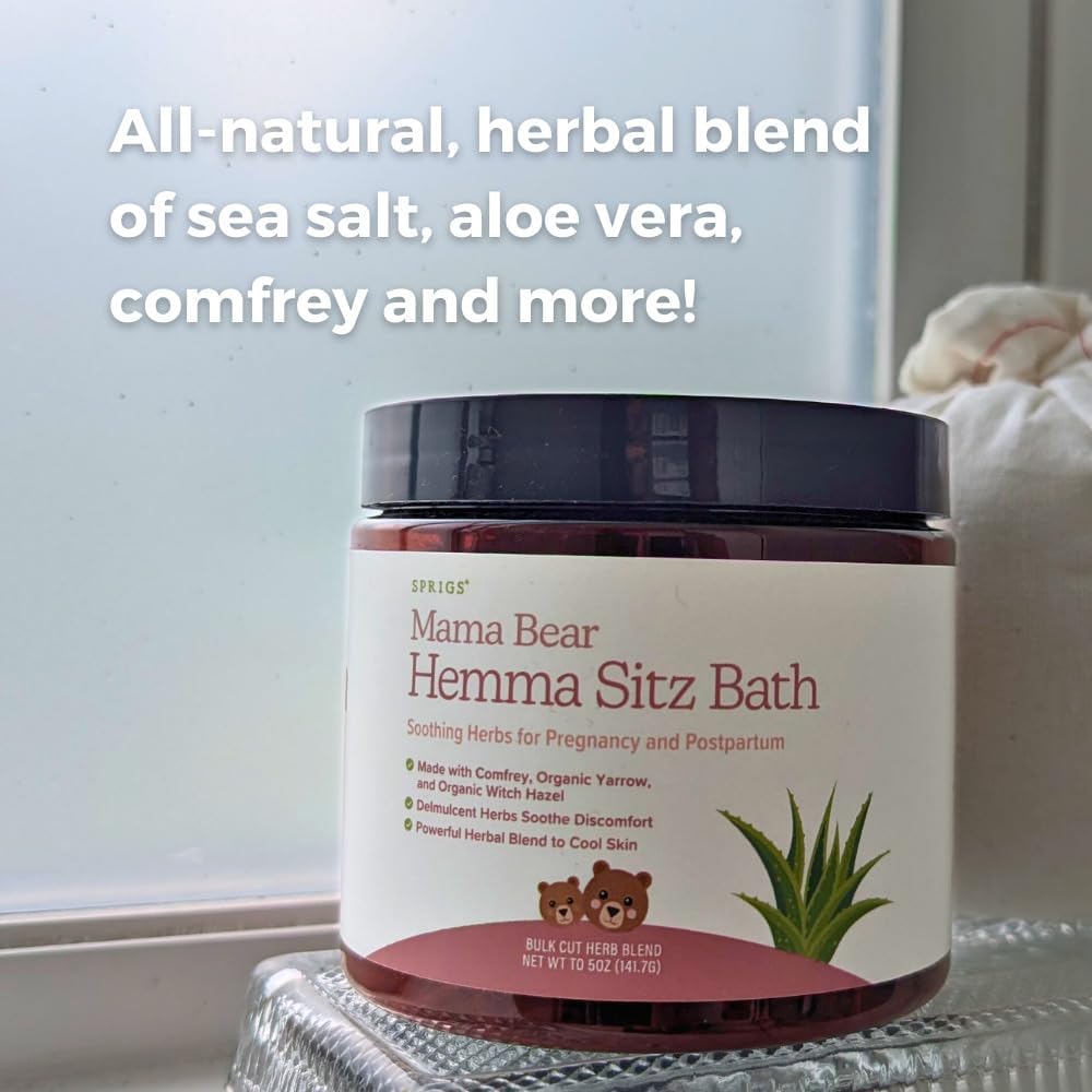 SPRIGS Mama Bear Hemma Sitz 5 Oz | Natural Soak for ‘Hemmies’ & Prenatal & Postpartum Recovery | Herbal Bath with Sea Salt, Organic Aloe Vera, Witch Hazel, Yarrow & Calendula | Support for After Birth