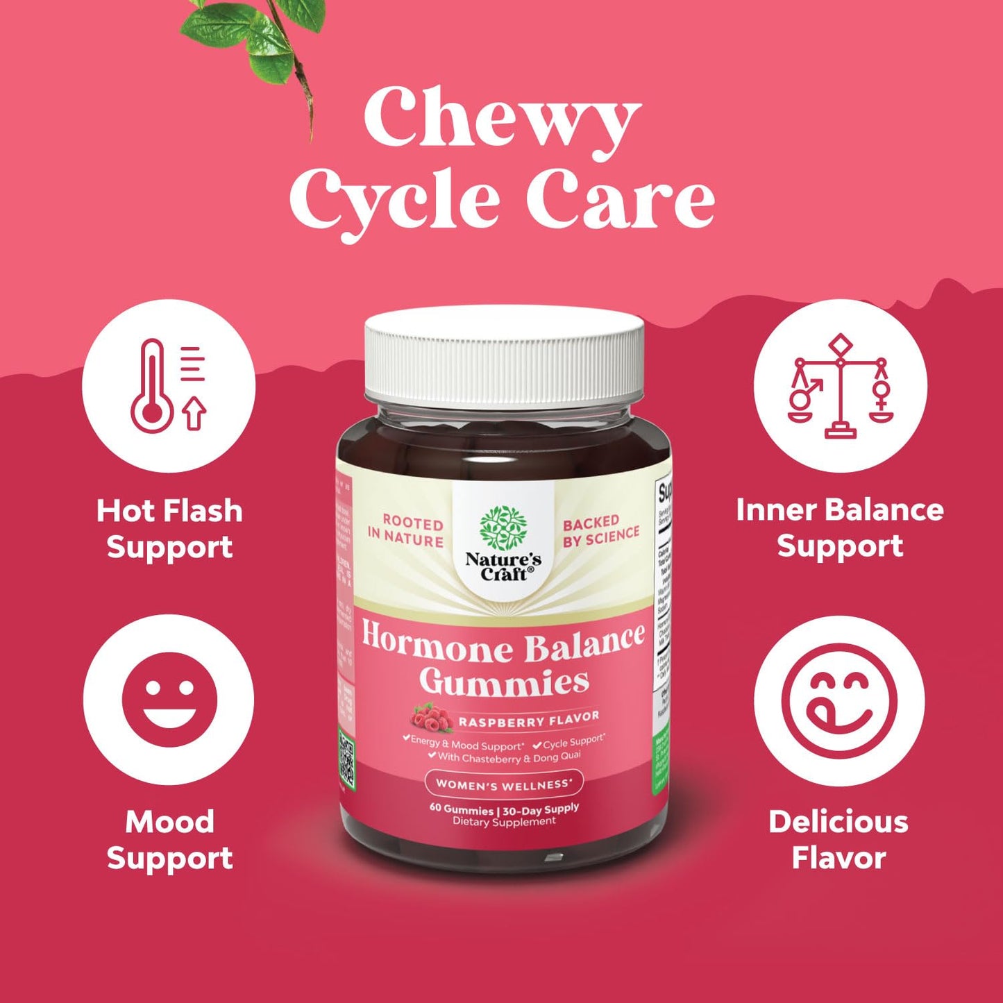Hormone Balance for Women Gummies of All Ages - PMS Support Supplement for Women to Regulate Menstrual Cycle & Hormonal Balance Menopause & Mood Swings with Vitamin B6 & Dong Quai - 60 Chews