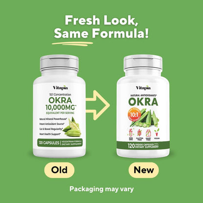 Vitapia Okra Extract - Heart Health, Antioxidant, Gut & Digestion, Wellness Support - 10:1 Ratio & 120 Veggie Capsules - Non-GMO, Gluten-Free, Vegan Supplement