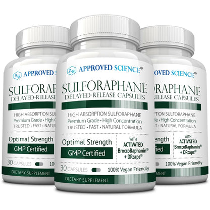 Approved Science Sulforaphane Delayed Release Capsules - 200mg Broccoli Seed Extract (BroccoRaphanin), 300mg Broccoli Powder - Vegan Sulforaphane Supplement - Pack of 1