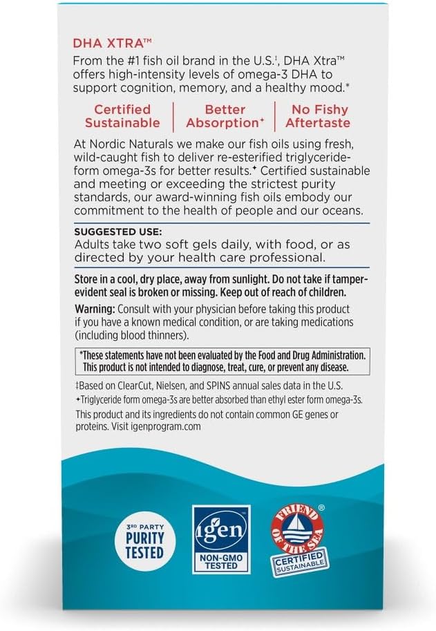 Nordic Naturals DHA Xtra Supplement, 1660mg Omega-3 Fish Oil - 90 Count | 1660mg Omega-3 per serving (2x potency). Supports brain & nervous system health. Non-GMO. Strawberry flavor. 90 servings.