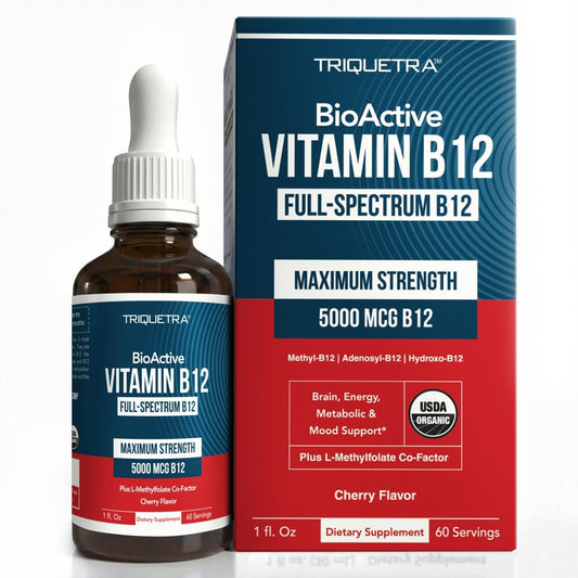 BioActive Vitamin B12 - 5000 mcg, Contains 3 BioActive Forms Methylfolate Cofactor - Methyl B12, Adenosyl B12 & Hydroxy B12 | Supports Energy, Metabolism & Mood | Vegan, Non-GMO (60 Servings)