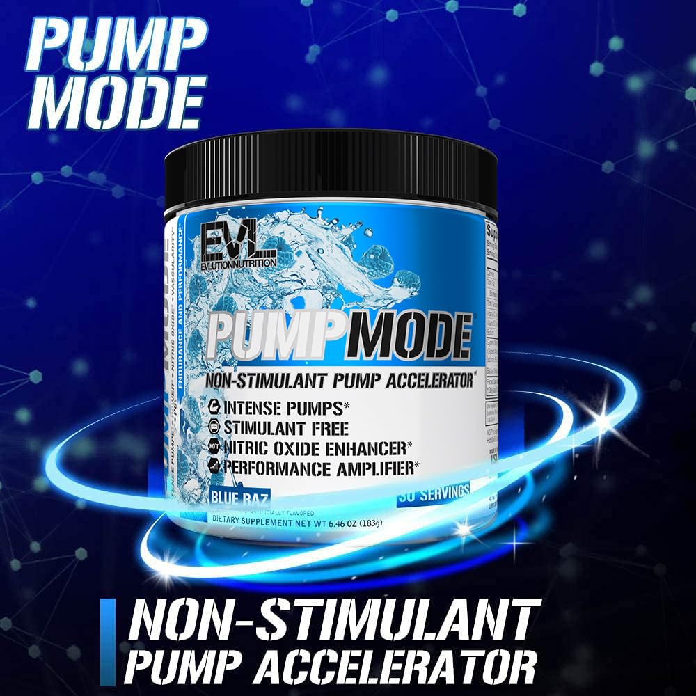EVL PumpMode Nitric Oxide Supplement - Nitric Oxide Booster Pump Pre Workout Powder with Glycerol and Betaine for Muscle Recovery Growth and Endurance - Stim Free Pre Workout Drink (Unflavored)