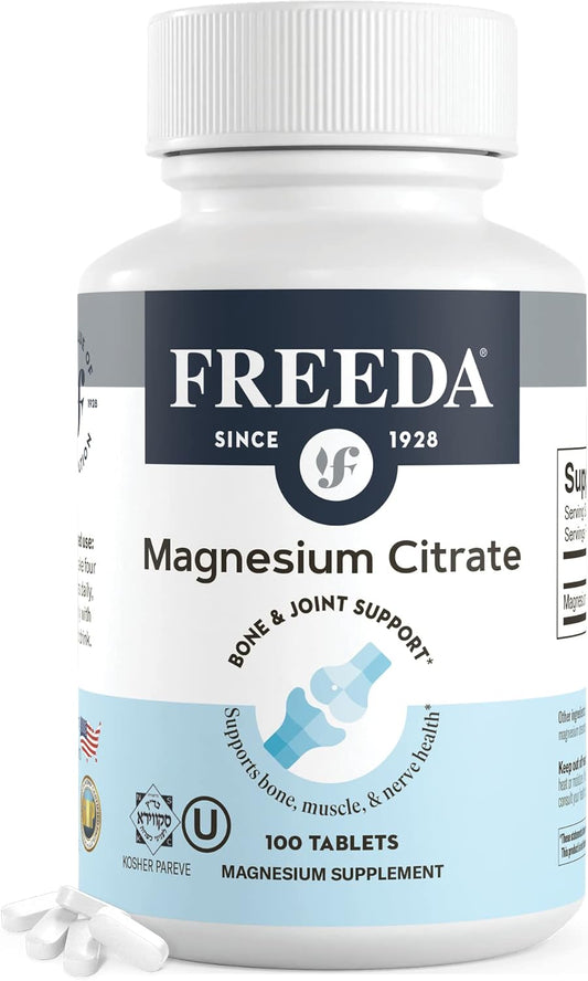 FREEDA Magnesium Citrate Powder for Bone, Joint, & Muscle Support 100 Count | Supports Nerve Health, Relaxation, Sleep, Metabolism, & Digestive Function – Kosher, Vegan, Gluten-Free, Made in USA