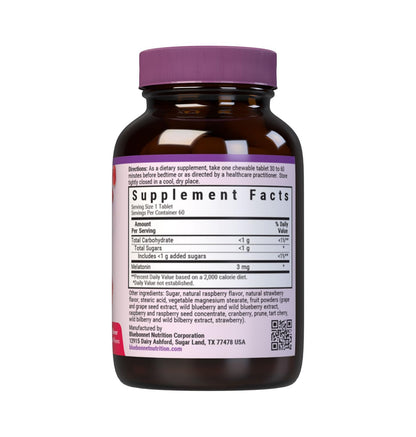 Bluebonnet Nutrition EarthSweet Melatonin 3 mg Fast-Acting Quick Dissolve Nighttime Relaxation & Restful Sleep Support - Sleep Aid - Gluten-Free, Vegan - Raspberry Flavor - 120 Chewable Tablets