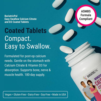BariatricPal Easy Swallow Calcium Citrate (600mg) and D3 Coated Tablets (30-Day Supply)