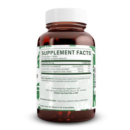 Natural Nutra Cal-Mag Citrate with Vitamin D3,1000/500 mg Complex, Strengthen Bone Density, Muscle and Nerve Health, Help Maintain Healthy Teeth, Highly Bioavailable Sources, 100 Vegan Tablets