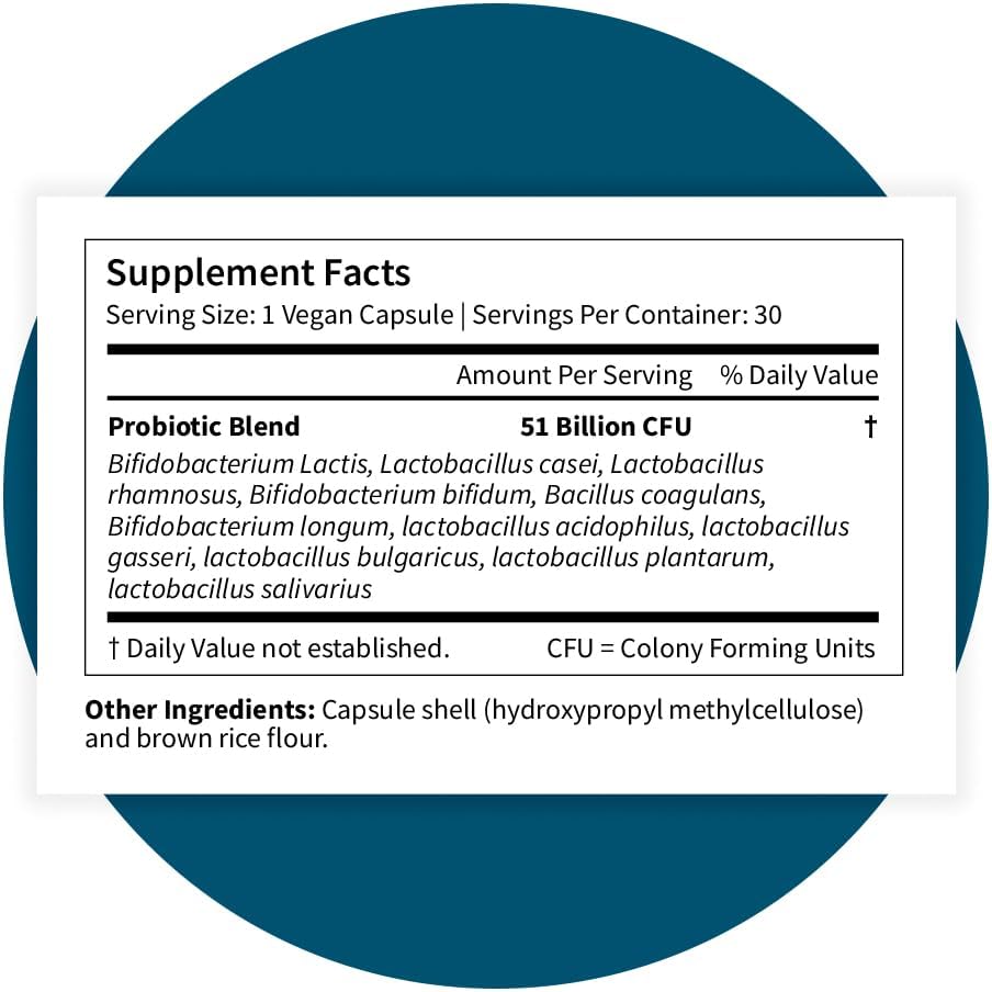 Pattern Wellness Probiotic Supplement – 30 Vegan Capsules | 51 Billion CFU – Supports Digestive Balance & Gut Wellness – Mindfully Sourced, Non-GMO