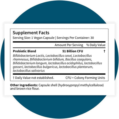 Pattern Wellness Probiotic Supplement – 30 Vegan Capsules | 51 Billion CFU – Supports Digestive Balance & Gut Wellness – Mindfully Sourced, Non-GMO