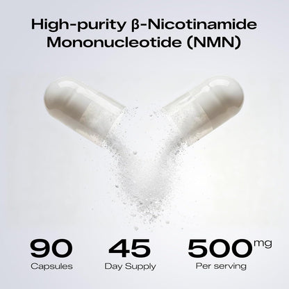 NMN Supplement 500mg - 99.9% Pure NMN Supplement Capsules for Increased NAD Levels & Healthy Aging - Third Party Tested Stabilized Capsules, cGMP Certified, 90 Liposomal NMN (45 Servings)