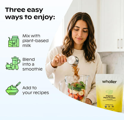 wholier Vanilla Plant Protein, 21g, 4g Fiber, Prebiotics, 14 Servings