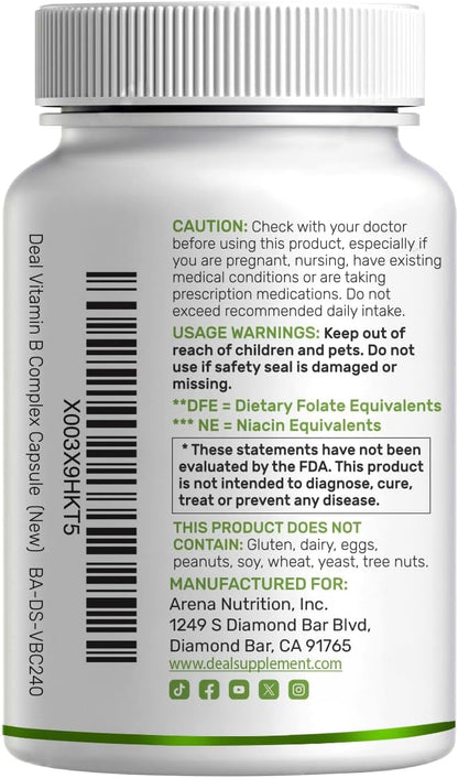 Bioactive Vitamin B Complex for Men & Women, 240 Veggie Capsules - Methylated B Complex & Esterified Vitamin C – High Potency & Easy Absorption – Immune, Energy & Metabolism Supplement – Non-GMO