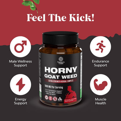 Horny Goat Weed for Men - Extra Strength Male Supplement with Black Maca Root, Tongkat Ali, Saw Palmetto & Panax Ginseng Extract for Stamina & Energy - 60 Count