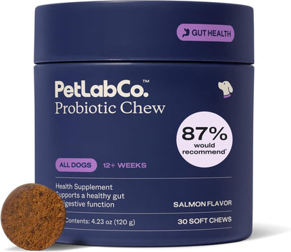 PetLab Co. Probiotic Chews for Dogs, 30 Soft Chews, Salmon | 8-strain probiotic blend with prebiotics to support digestive health, skin and seasonal allergy support