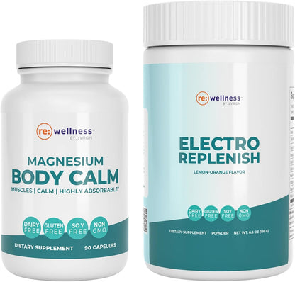 Reignite Wellness by JJ Virgin Hydration & Recovery Bundle | Magnesium Body Calm, 120 Capsules + ElectroReplenish (Lemon-Orange Flavor), 30 Servings