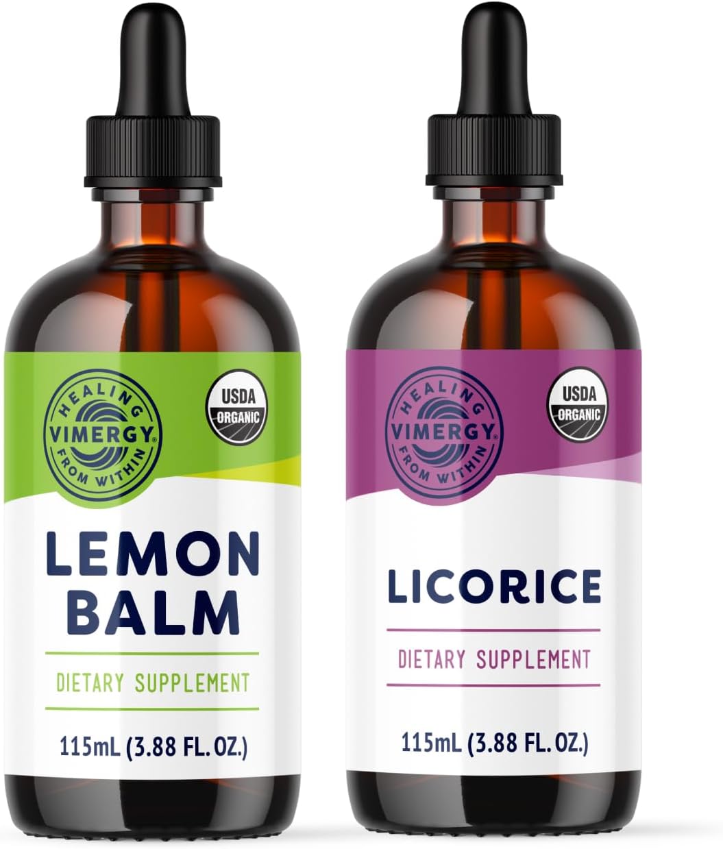 Vimergy GLP-1 Digestive Kit* – Lemon Balm (115ml) + Licorice (115ml) – Digestive + Stress Support – Organic, Vegan, Kosher – Fast-Absorbing Liquid Extracts – Herbal Tea Companion for GLP-1 Users
