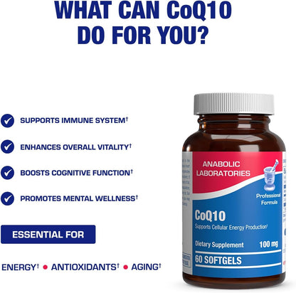 High Absorption CoQ10 100mg Softgels - Clinical Formula Coenzyme Q10 100mg for Skin Heart Energy Antioxidant and Brain Support - Easy to Swallow - Made in The USA in cGMP Facilities - 60 Servings