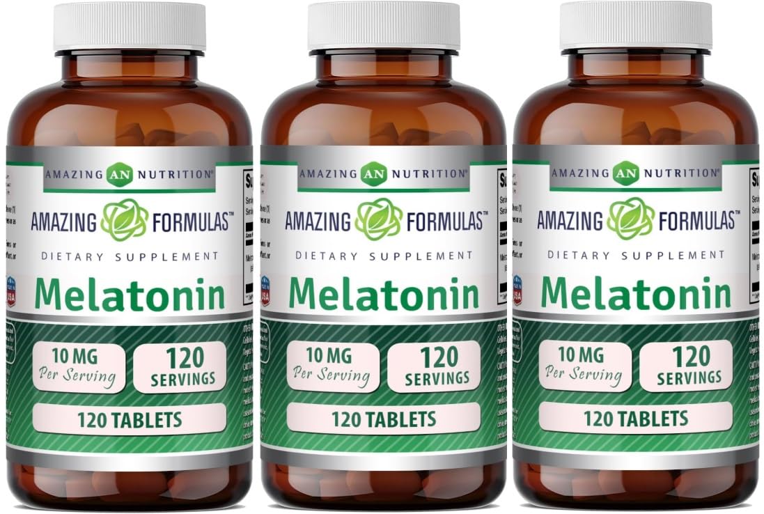 Amazing Formulas Melatonin 10 Mg Supplement | Tablets | Non-GMO | Gluten-Free | Made in USA (1 Pack | 120 Count)